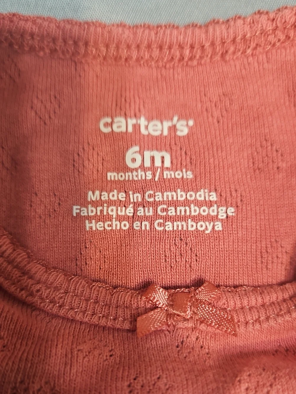 Carter's Coral Long Sleeve Baby One-Piece Bodysuit